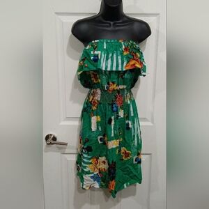 Floral Strapless Green Dress